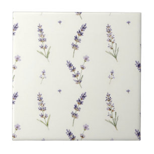 Azulejo Ramos de lavanda en acuarela Patrón floral delicad