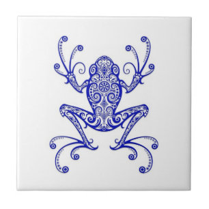 Azulejo Rana arbórea azul compleja en blanco