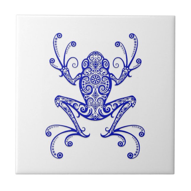 Azulejo Rana arbórea azul compleja en blanco (Frente)