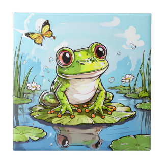 Azulejo Rana cúrcuta en un Lily Pad Cute Personalizada