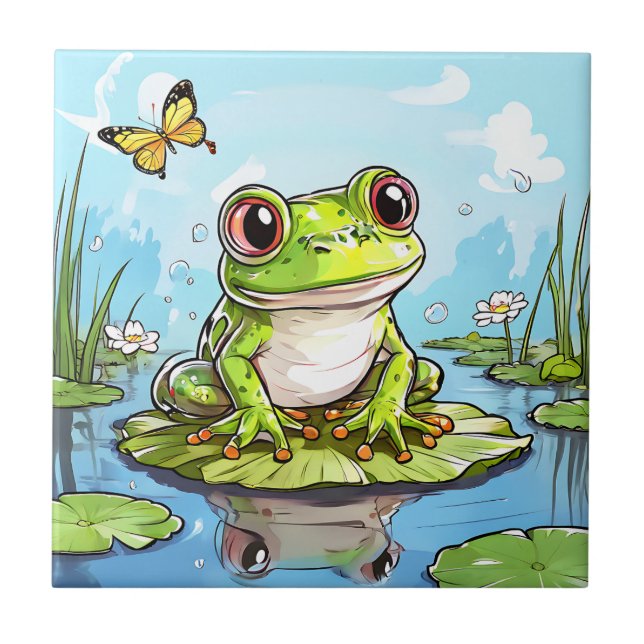 Azulejo Rana cúrcuta en un Lily Pad Cute Personalizada (Frente)