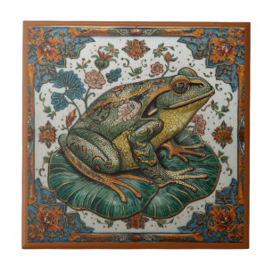 Azulejo Rana de cloisonné en hoja de nenúfar