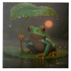 Azulejo Rana De Ojos Rojos Hoja Paraguas En Lluvia
