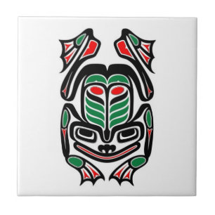 Azulejo Rana nativa del arte del Haida - ennegrézcase en