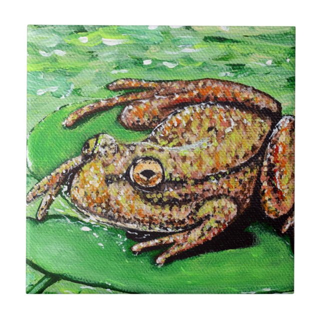 Azulejo Rana sobre una pintura Lily Pad (Frente)