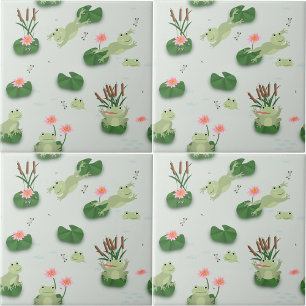 Azulejo Ranas Lindas en el Estanque de Nenúfares Guardería