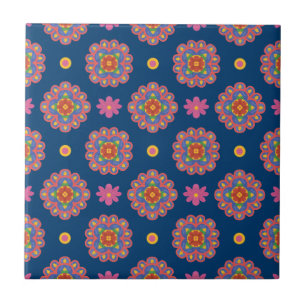 Azulejo Rangoli, flores y puntos de polka, mosaico cerámic