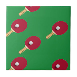 Azulejo Raqueta de tenis de mesa y bola en verde