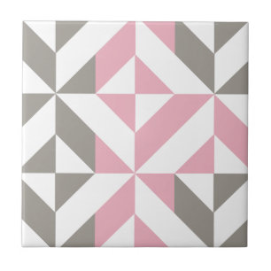 Azulejo Raspberry rosa y ZigZag geométrico plateado