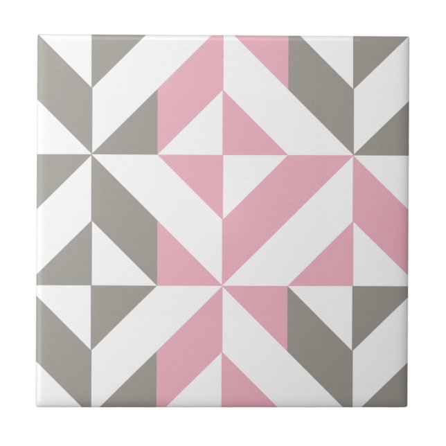 Azulejo Raspberry rosa y ZigZag geométrico plateado (Frente)