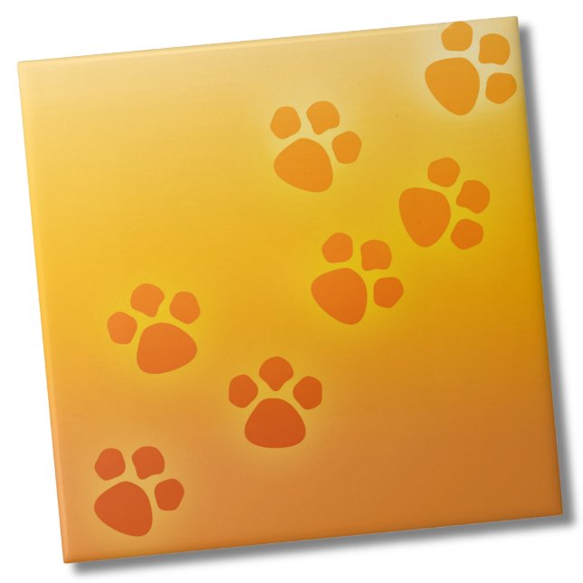 Azulejo Rastros de animales de impresión de trazos de traz (Yellow Orange Ombre Paw Print Pattern Ceramic Tile)