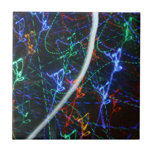 Azulejo Rastros de Luz de Neón Fotografía Abstracta. Ciber