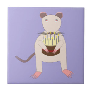 Azulejo Rata siamesa con pastel de cumpleaños