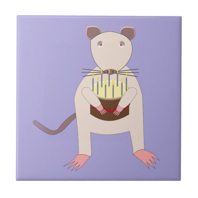 Azulejo Rata siamesa con pastel de cumpleaños (Frente)