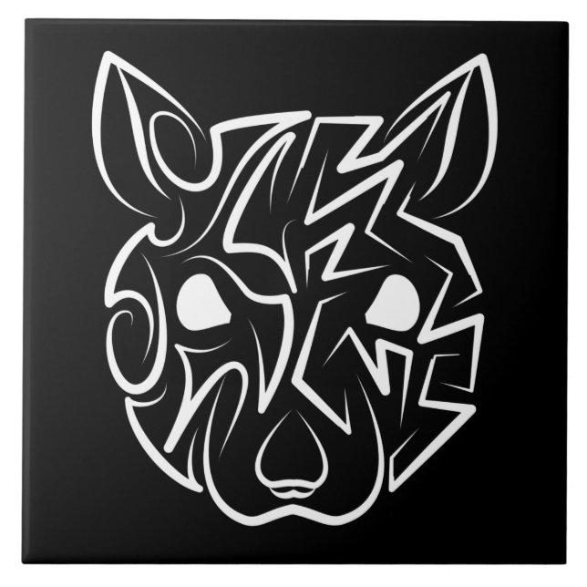 Azulejo Rata tribal negra y blanca (Frente)