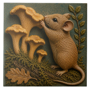 Azulejo Ratón del Bosque y Chanterelle Otoño