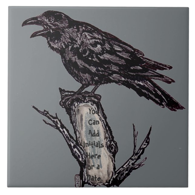 Azulejo Raven Gray Art Cerámica Tile Trivet Personalizado (Frente)