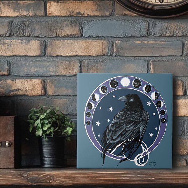 Azulejo Raven Moon Phases Stars Blue (Subido por el creador)