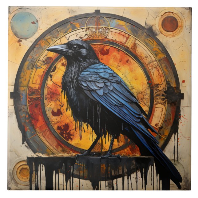 Azulejo Raven negro, arte vibrante del graffiti (Frente)