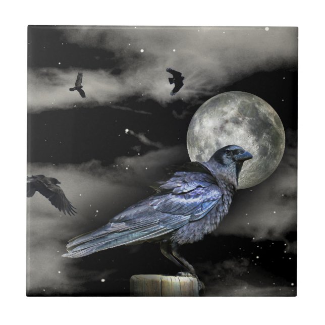 Azulejo Raven negro o cuervos en el arte nocturno (Frente)