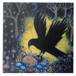 Azulejo Raven nocturno con nido y huevos