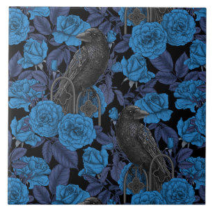 Azulejo Ravens y rosas azules