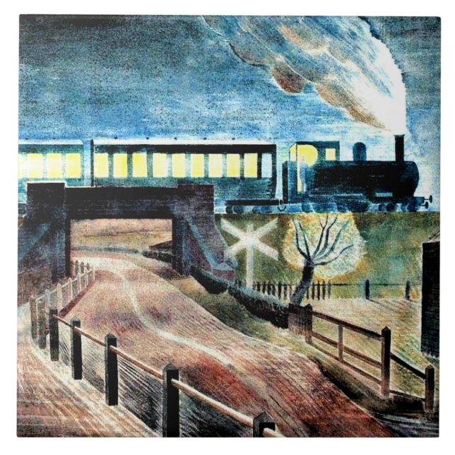 Azulejo Ravilloso, el tren cruza el puente de noche (Frente)