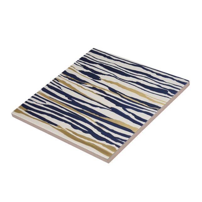 Azulejo rayas abstractas doradas azules y blancas (Lado)