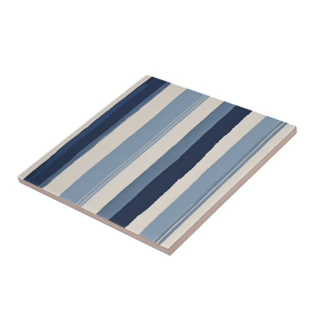 Azulejo rayas azul claro, azul oscuro y blanco (Lado)