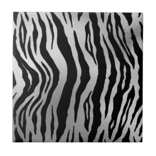 Azulejo Rayas de cebra negras Estampado de animal Lujo pla