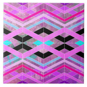 Azulejo Rayas de cruce geométrico morado rosa y Aqua