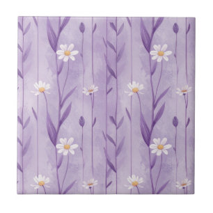 Azulejo Rayas de margarita lavanda con flores silvestres b