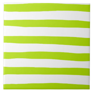 Azulejo Rayas desiguales en verde limón y blanco