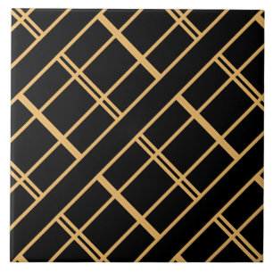 Azulejo Rayas doradas Art Deco en mosaico negro