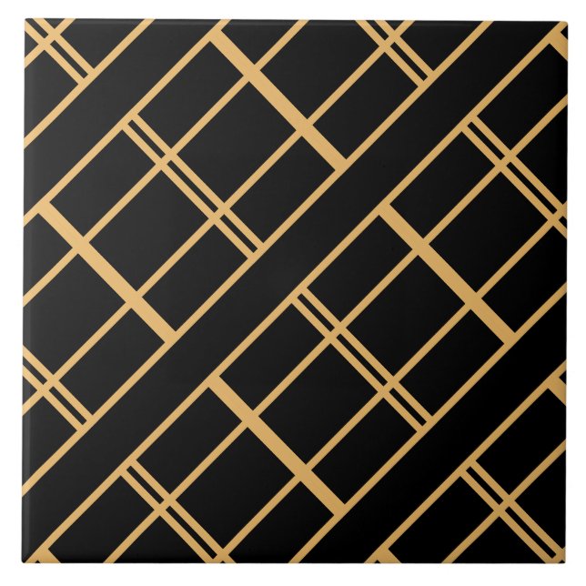 Azulejo Rayas doradas Art Deco en mosaico negro (Frente)