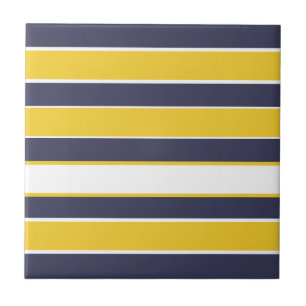 Azulejo Rayas horizontales, amarillo mostaza, azul marino,