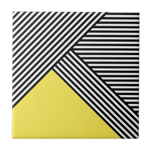 Azulejo Rayas negras y blancas con triángulo amarillo