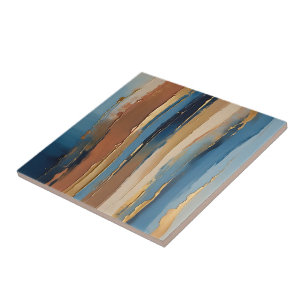 Azulejo Rayas texturizadas de oro azul beige y bronce