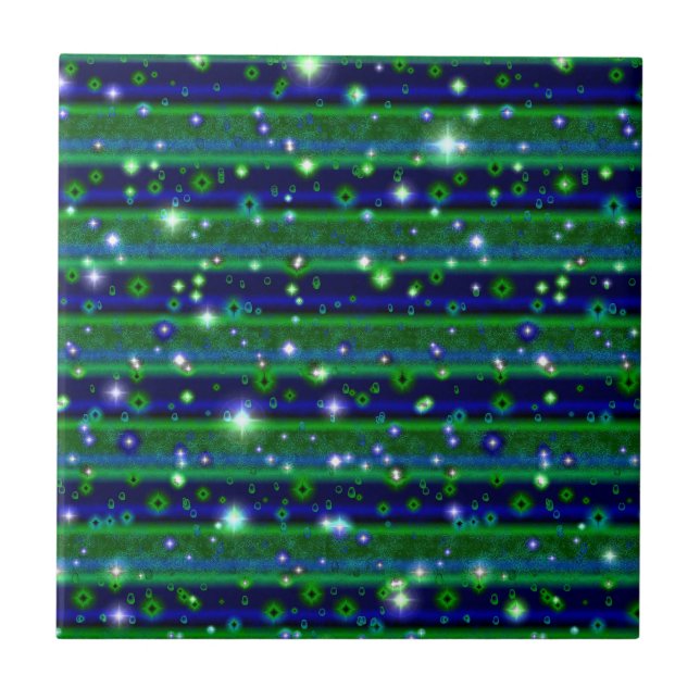 Azulejo Rayas verdes azules con estrellas y gotas de lluvi (Frente)