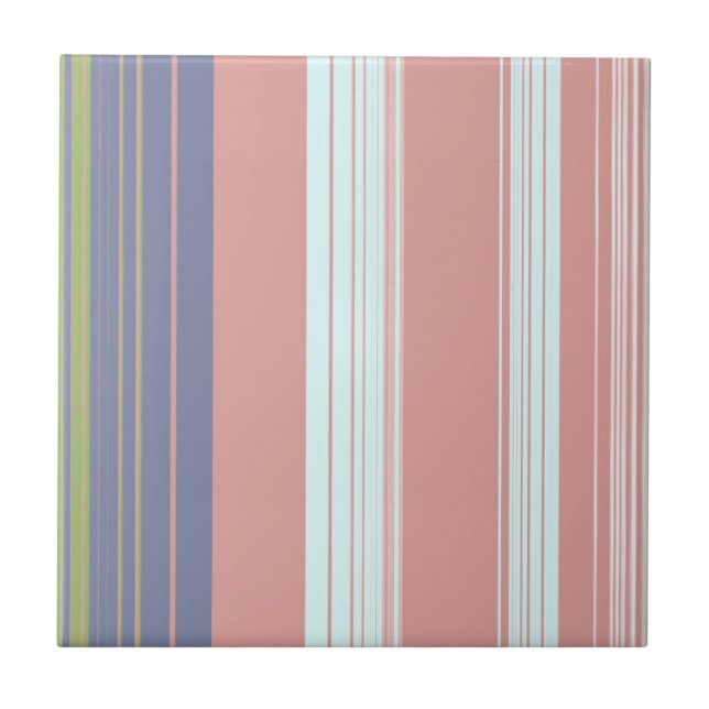 Azulejo rayas verticales rosa, azul y oliva. (Frente)