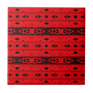 Azulejo Rayas y formas geométricas de color rojo negro
