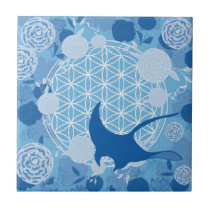 Azulejo rayo,flor de la vida, azul, mandala,zen,chakra,pat