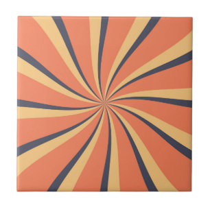 Azulejo rayos solares de estilo retro azul oscuro y naranj