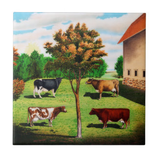 Azulejo Razas típicas de la vaca del vintage en la granja