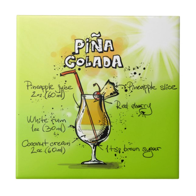 Azulejo Receta de Cocktails de Pina Colada (Frente)