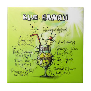 Azulejo Receta de cóctel tropical azul de Hawái colorido