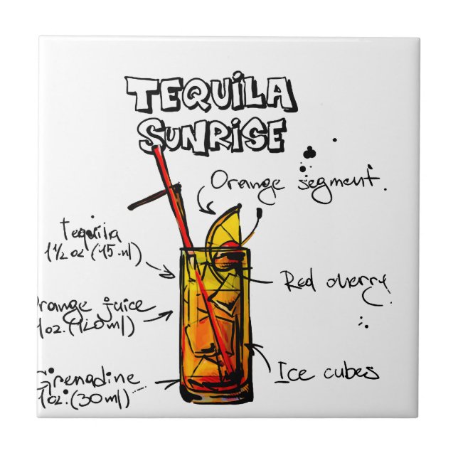 Azulejo Receta del cóctel de la salida del sol del Tequila (Frente)