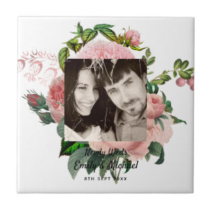 Azulejo Recién casados Rosas rosadas botánicas FLORAL FOTO