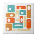Azulejo Rectángulos de la Edad Atómica Funky A Mediados De<br><div class="desc">Esta fabulosa cerámica moderna de mediados de siglo presenta rectángulos abstractos y ovalados blancos,  en colores turquesa,  naranja y crema. ¡Esto hará una adición fantástica a tu proyecto de baldosas!</div>