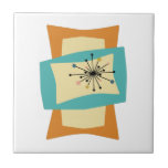Azulejo Rectángulos esterilizados Funky Mid Century Modern<br><div class="desc">Esta moderna baldosa de cerámica de mediados de siglo presenta formas rectangulares exprimidas y extendidas en los colores azul turquesa,  crema y naranja. Los acentos de Starburst en rosa,  azul,  oro y negro resaltan el diseño. Añade ese acento retro funky a tu proyecto de azuleado!</div>